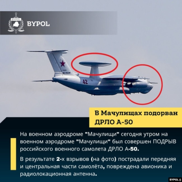 ByPol вказав на зображенні можливі місця пошкодження російського літака А-50