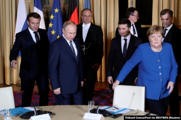 Зустріч у Нормандському форматі: Меркель, Путін, Макрон і Зеленський. 9 грудня 2019 року