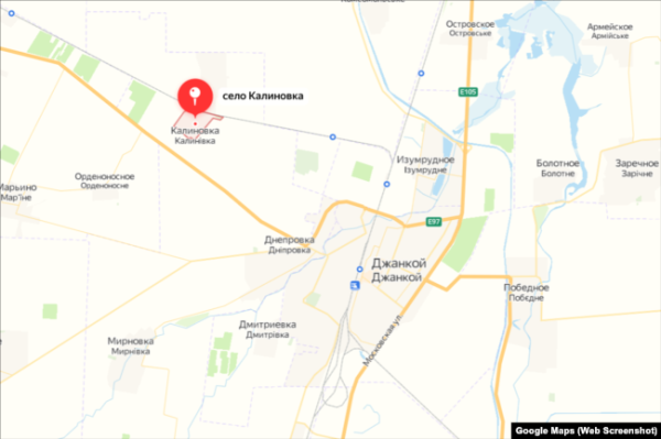 Село Калинівка розташоване за п'ять кілометрів від Джанкоя, скріншот мапи