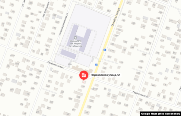 Школа №7 у Джанкої та магазин на вулиці Перекопській, скріншот мапи