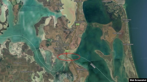Місіце розташування Чонгарського мосту на сервісі Google maps. Скріншот
