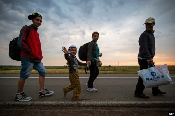 Сербія. Хлопчик махає рукою, поки прямує до кордону з Угорщиною, поблизу міста Каніжа на півночі Сербії, 25 червня 2015 року