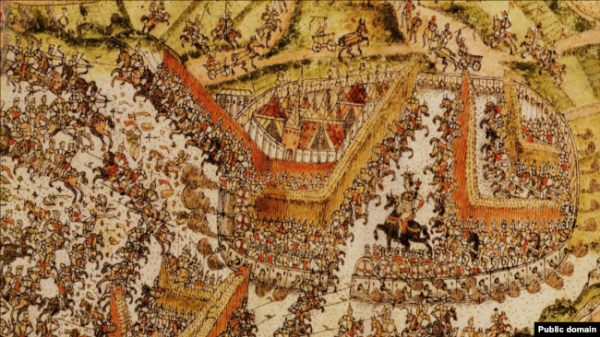 Битва з кримськими військами у 1591 році. Фрагмент плану Москви з книги Ісаака Маси Album Amicorum, 1618 рік
