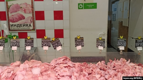 Ціни на м'ясо в одному з магазинів Керчі, Крим, червень 2023 року