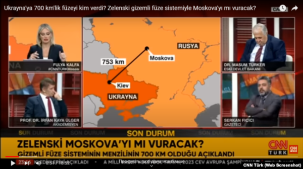 Скріншот із трансляції програми про війну Росії проти України на телеканалі CNN Türk