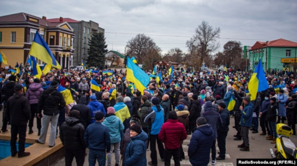 Мітинг проти окупантів у Генічеську, Херсонська область. Україна, 6 березня 2022 року