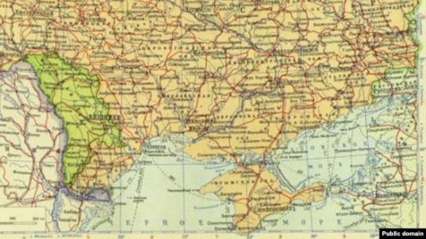 Фрагмент радянської карти УРСР із Кримом