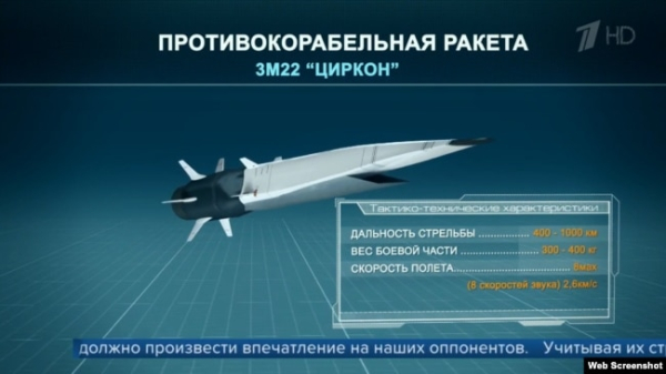 Російська гіперзвукова протикорабельна ракета «Циркон». Ілюстративний скриншот