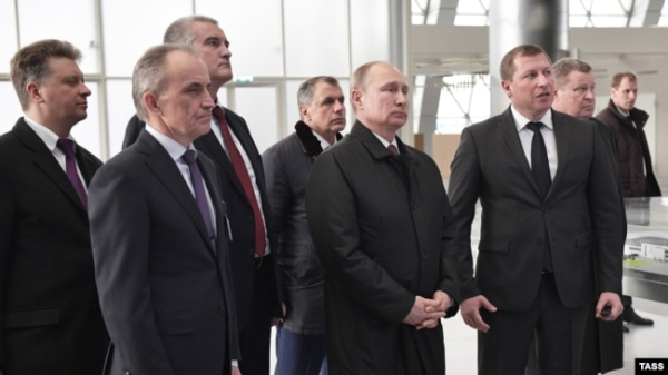 Володимир Путін на будівництві аеропорту «Сімферополь», 14 березня 2018 року