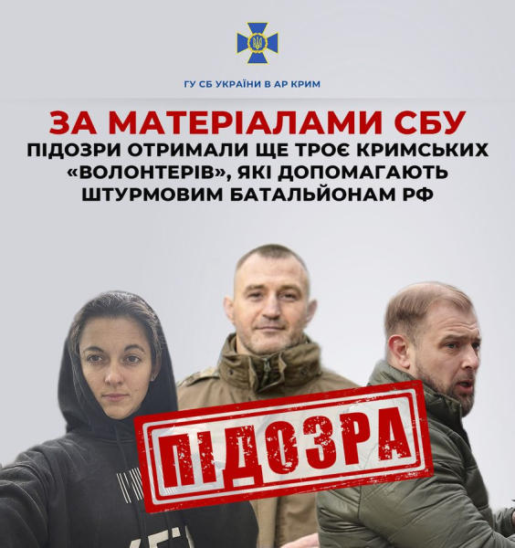 СБУ повідомила про підозру ще трьом кримським «волонтерам», які допомагають штурмовим батальйонам рф.0