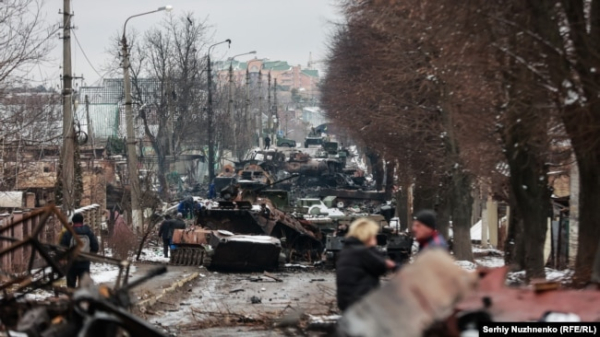 Фотографія Сергія Нужненка, зроблена в Бучі 1 березня 2022 року. За два дні російська армія окупувала місто