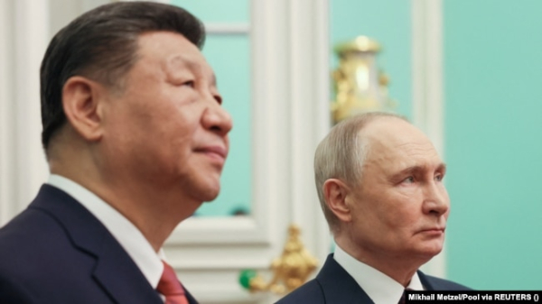 Очільники Росії Володимир Путін та Китаю Сі Цзіньпін після переговорів у Москві Росія, 8 травня 2025 року