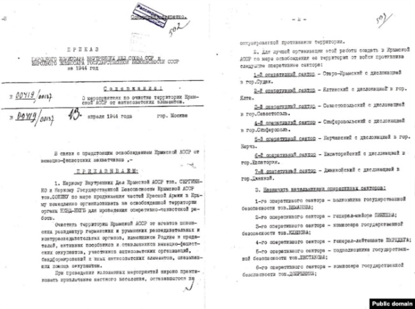 Наказ народного комісара внутрішніх справ СРСР Лаврентія Берії та народного комісара державної безпеки Всеволода Меркулова «Про заходи з очищення території Кримської АРСР від антирадянських елементів»